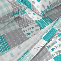 Rotated - Wild and Free Little Man Quilt - teal, mint, gray and white