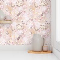 Paper-cut Florals Seamless Repeating Pattern on Pink