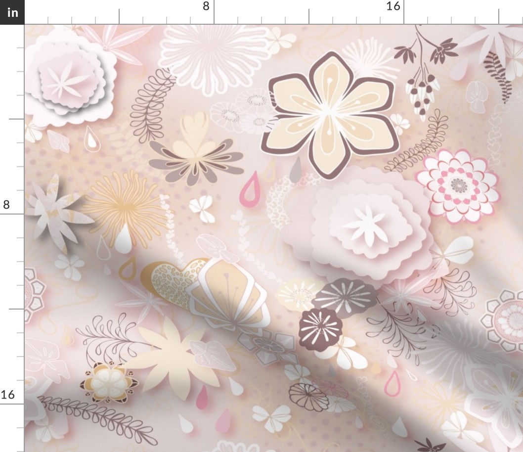 Paper-cut Florals Seamless Repeating Pattern on Pink