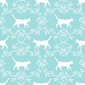 Cat florals silhouette cats pattern blue tint