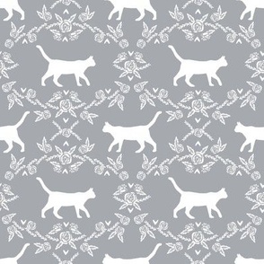 Cat florals silhouette cats pattern grey