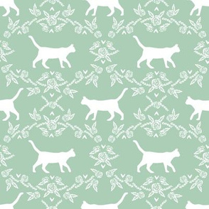 Cat florals silhouette cats pattern mint