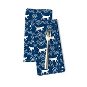 Cat florals silhouette cats pattern navy