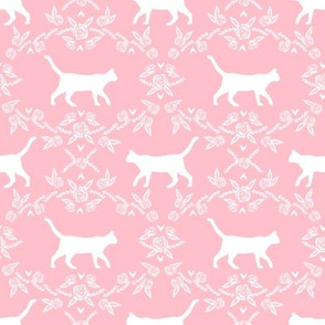 Cat florals silhouette cats pattern pink