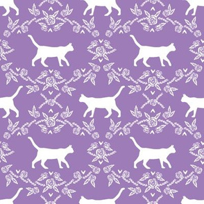 Cat florals silhouette cats pattern purple