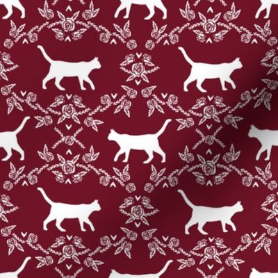 Cat florals silhouette cats pattern ruby