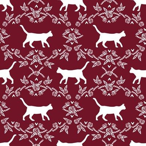 Cat florals silhouette cats pattern ruby