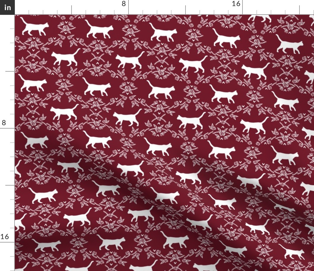 Cat florals silhouette cats pattern ruby