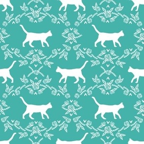 Cat florals silhouette cats pattern turqouise