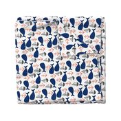 nautical whales // navy blue and orange kids fabric cute whales anchors sailboats andrea lauren fabric andrea lauren design 