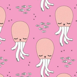 Adorable jelly fish squid baby sea animals ocean dream pink 