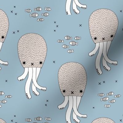 Adorable jelly fish squid baby sea animals ocean dream blue 