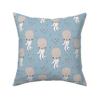 Adorable jelly fish squid baby sea animals ocean dream blue 