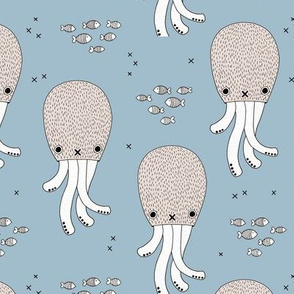 Adorable jelly fish squid baby sea animals ocean dream blue 