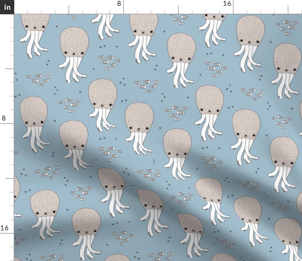 Adorable jelly fish squid baby sea animals ocean dream blue 
