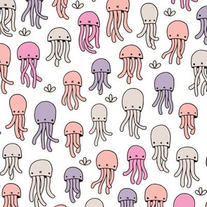 Adorable jelly fish baby squid sea animals ocean dream lilac pink
