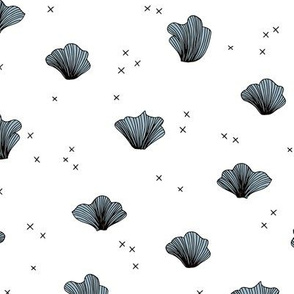 Shell and coral deep sea ocean basic scandianvian style design black and white blue