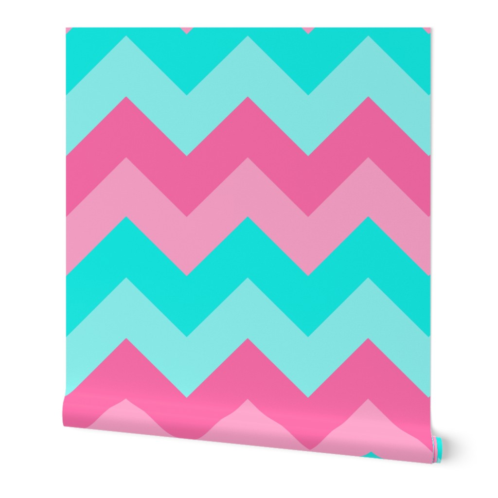 Teal Turquoise Aqua Blue Pink Peach Chevron 