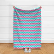 Teal Turquoise Aqua Blue Pink Peach Chevron 