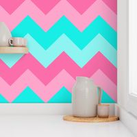 Teal Turquoise Aqua Blue Pink Peach Chevron 