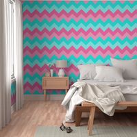 Teal Turquoise Aqua Blue Pink Peach Chevron 