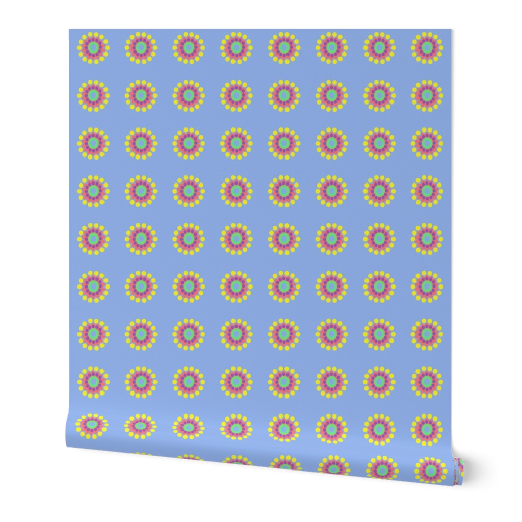 Pop Dot Flowers on Blue