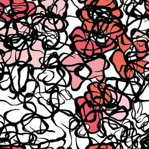 INKY FLOWERS! Black White Reds and Pinks