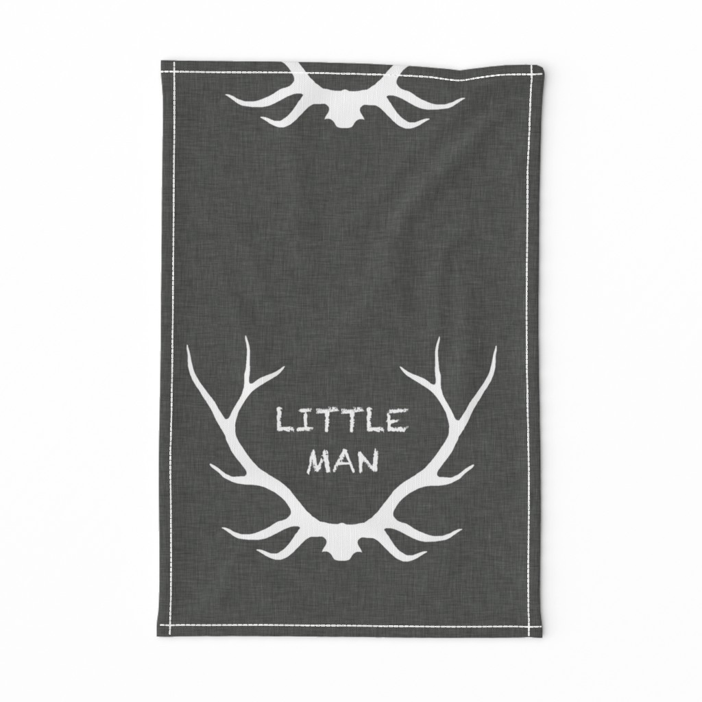 18" Little Man Antlers - White on Dark Grey Linen