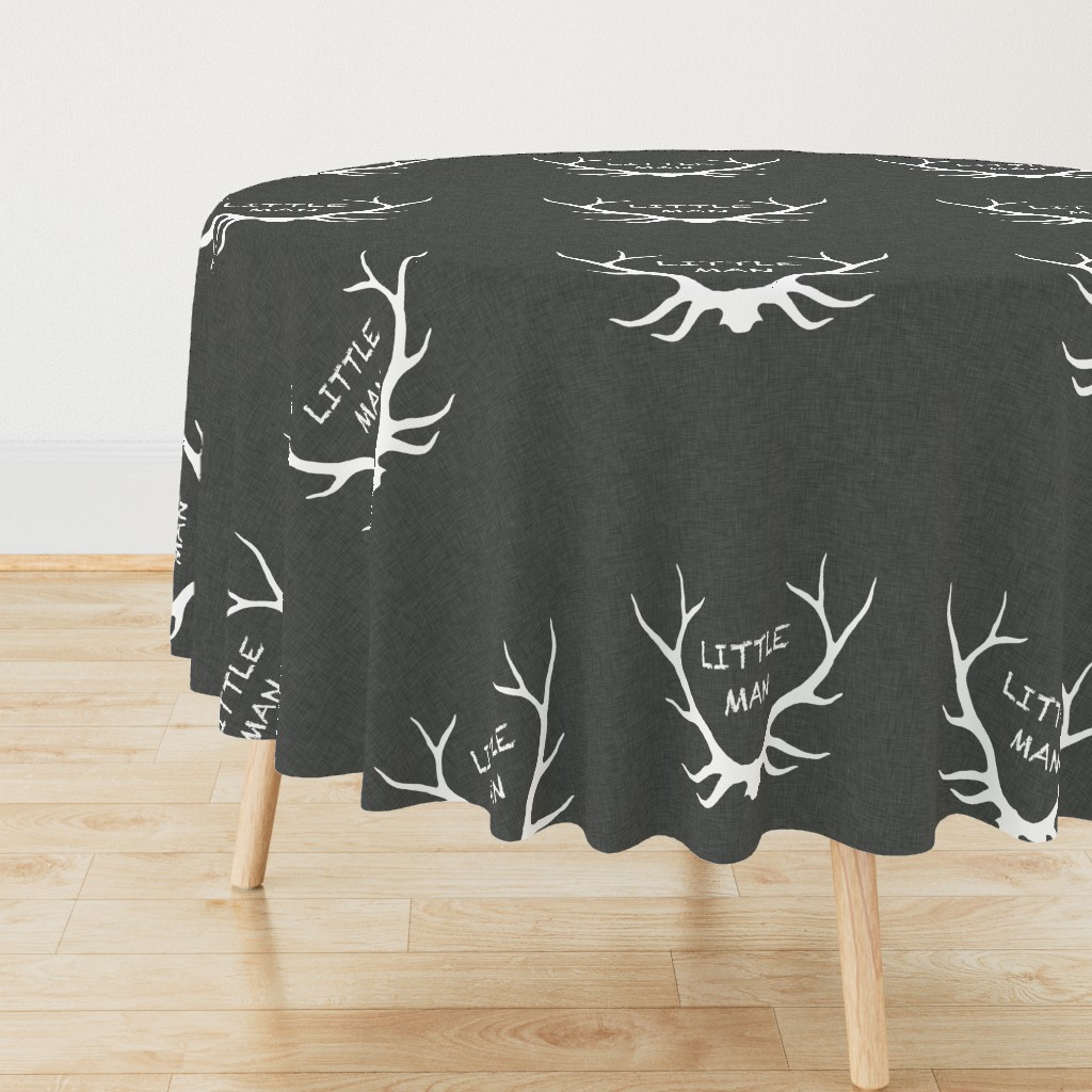 18" Little Man Antlers - White on Dark Grey Linen