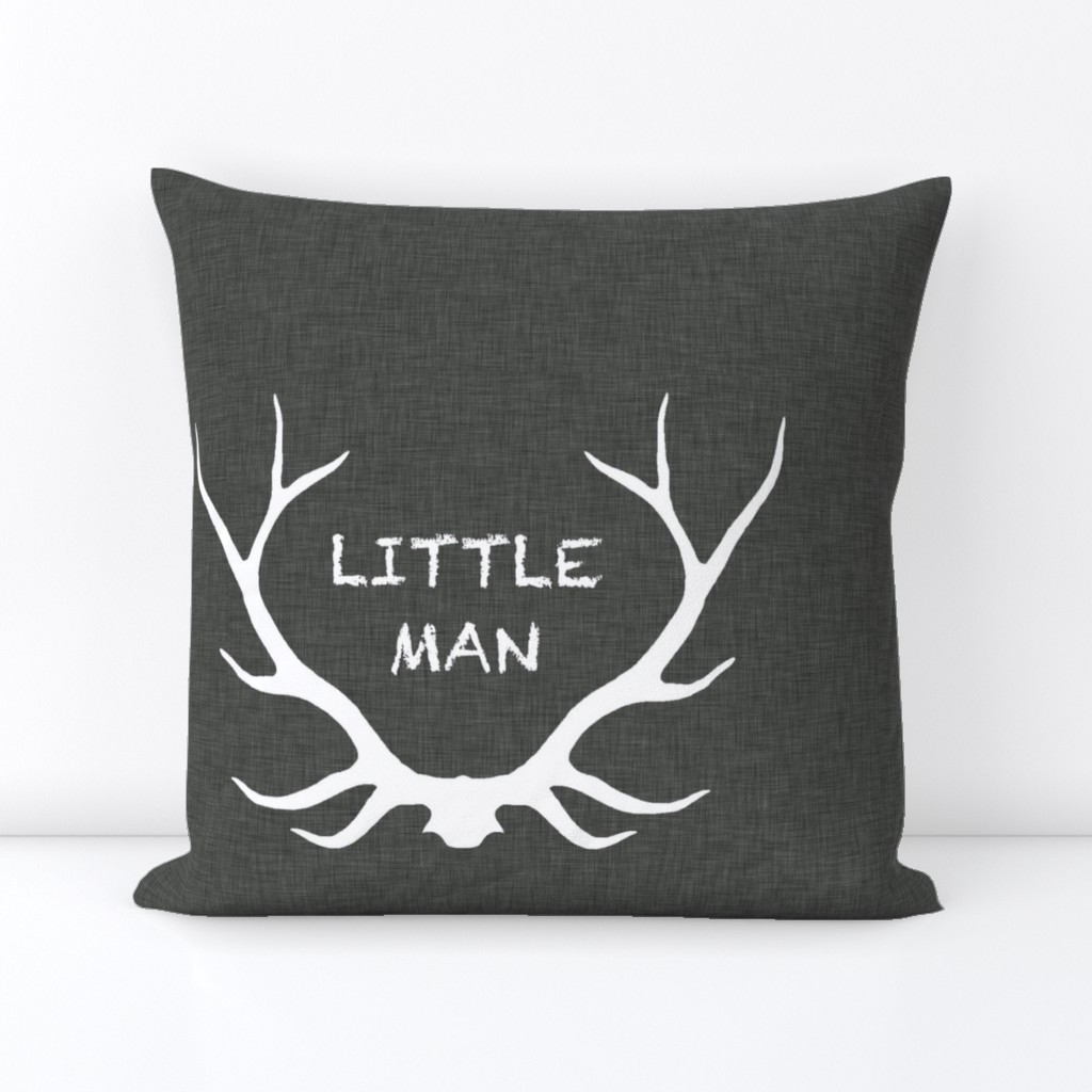 18" Little Man Antlers - White on Dark Grey Linen