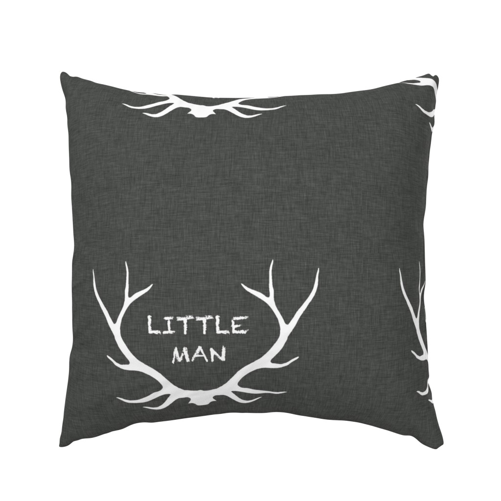 18" Little Man Antlers - White on Dark Grey Linen