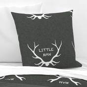 18" Little Man Antlers - White on Dark Grey Linen