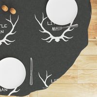 18" Little Man Antlers - White on Dark Grey Linen