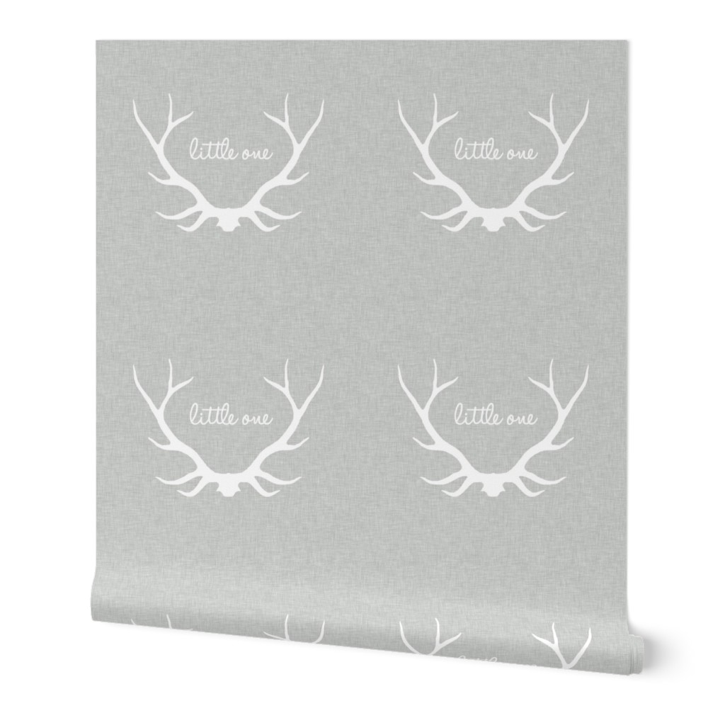 18" Little One Antlers - White on light gray linen