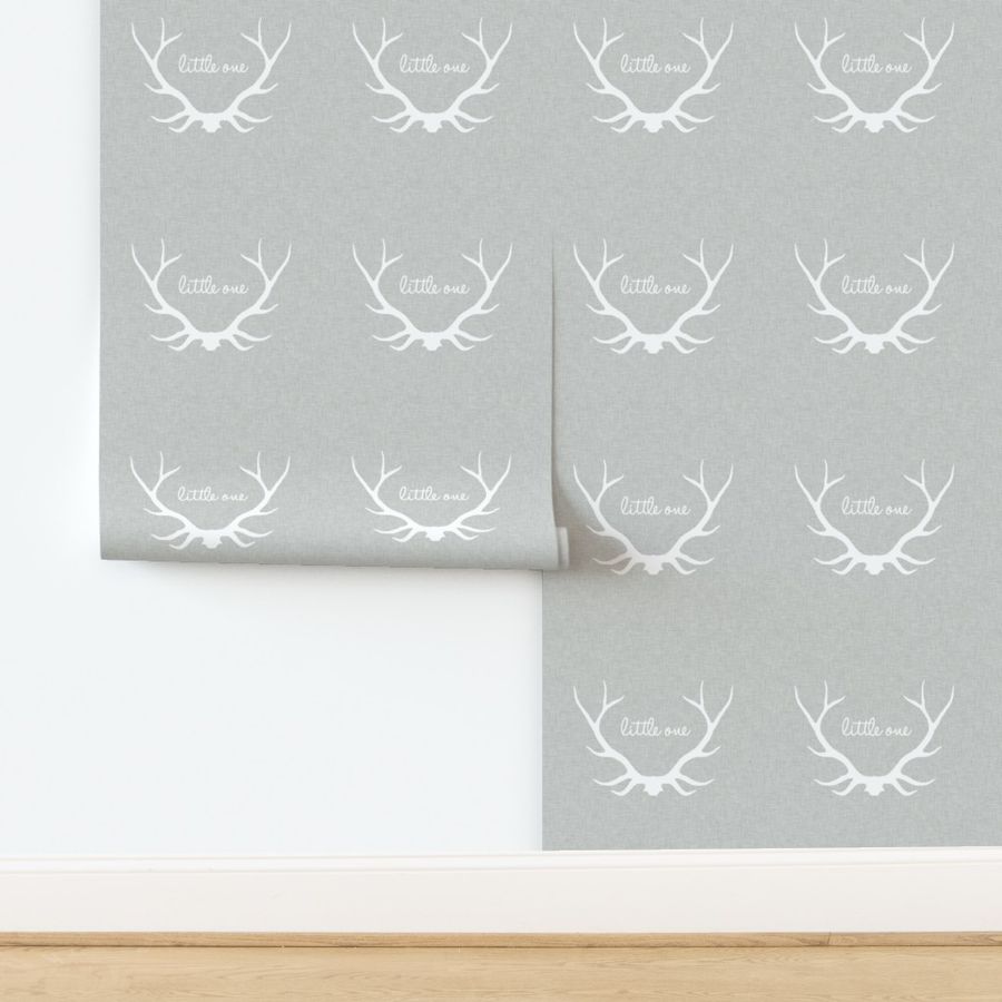 18" Little One Antlers - White on light gray linen