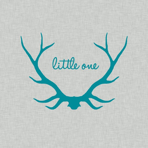 18" Little One in Antlers - teal on light gray linen
