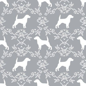 Beagle silhouette florals dog breed pattern grey