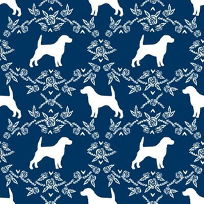 Beagle silhouette florals dog breed pattern navy
