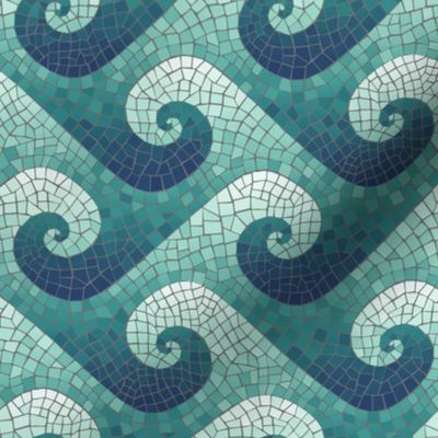 mini wave mosaic - navy, teal, white