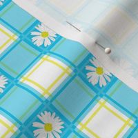 Daisies on Blue Plaid