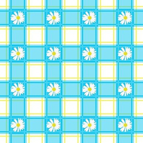 Daisies on Blue Plaid