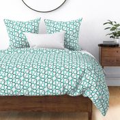 Fivefold geometric continuous line star pattern in teals