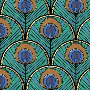 Glitzy Peacock Art Deco Fan Pattern