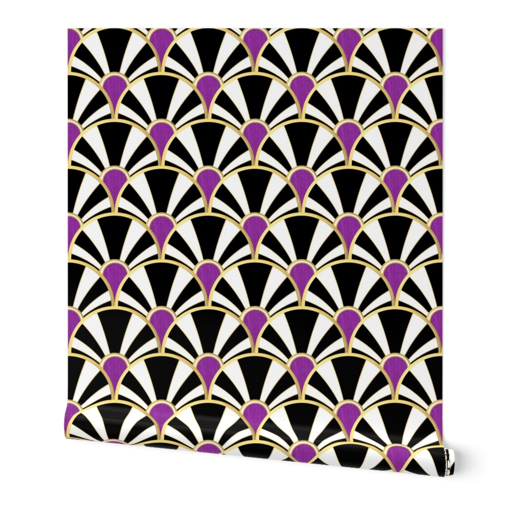 Photo Wallpaper Art deco fan - abstract with black fans on a gold