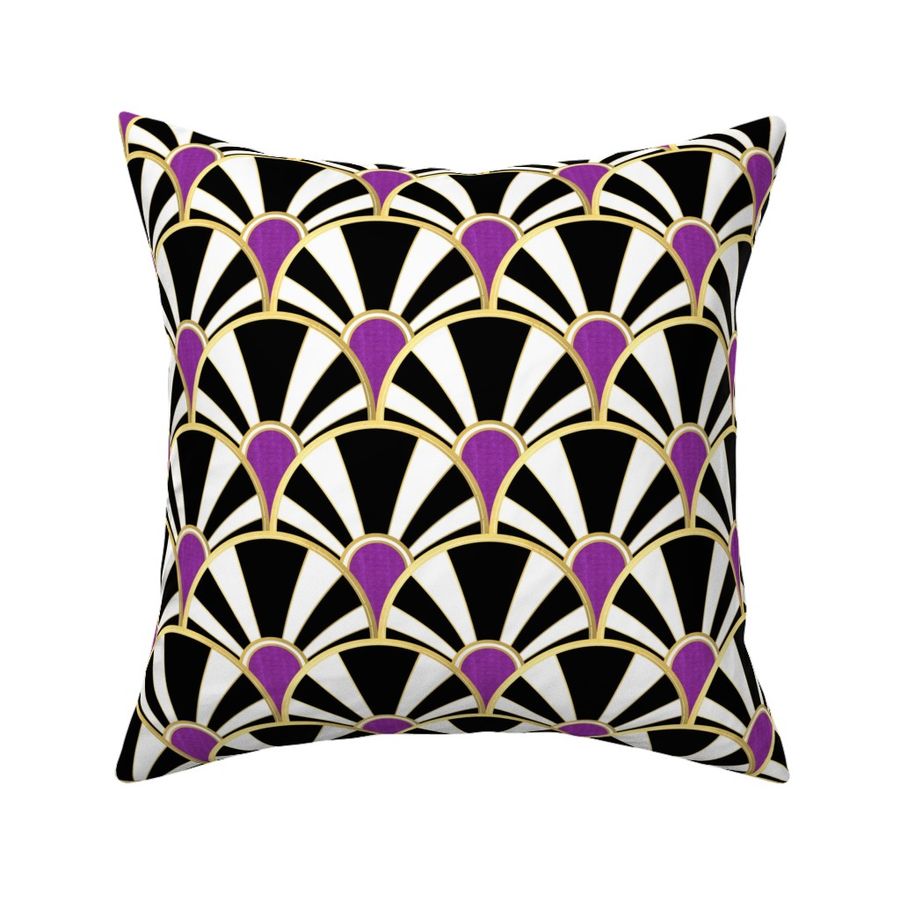 Black Gold Art Deco Fan with Purple