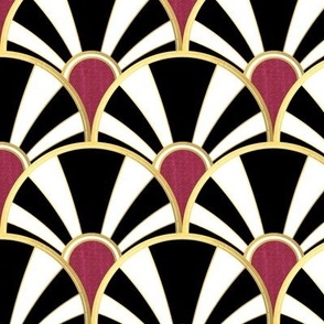 Black, White, Gold and Garnet Art Deco fan