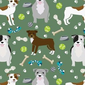 pitbull dog fabric dogs and dog toys design pitbulls fabric - med. green
