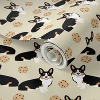 tricolored  corgi dog fabric dogs and cookies design - neutral