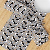 tricolored  corgi dog fabric dogs and cookies design -grey