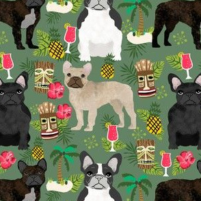 french bulldog tiki fabric summer islands tropical fabric - green